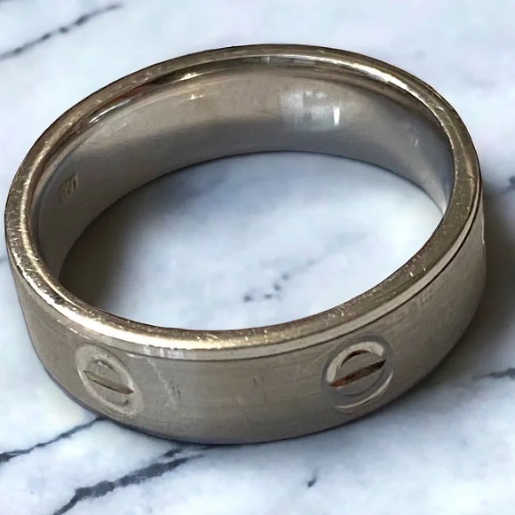 Estate 14K White Gold UNISEX 6mm Wide Screw Link Band Ring Size 8.75